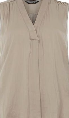 Dorothy Perkins Womens Taupe Satin V Front Sleeveless Top- White