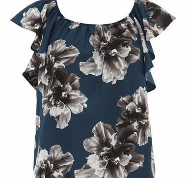 Dorothy Perkins Womens Teal Floral Print Bubble Top- Blue