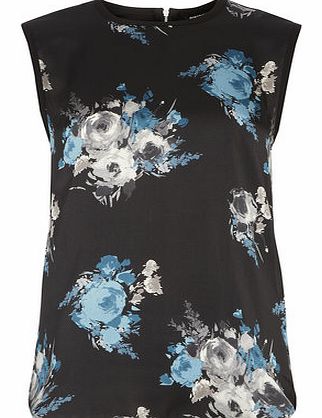Dorothy Perkins Womens Teal Floral Zip Back Shell Top- Blue