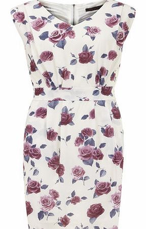 Womens Tenki White V Neck Rose Print Dress-