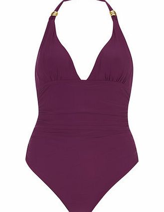 Dorothy Perkins Womens Tummy Control Berry Plain Ruch Swimsuit-