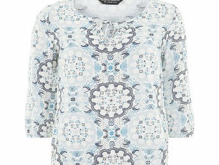 Dorothy Perkins Womens White And Blue Tile Print Top- White