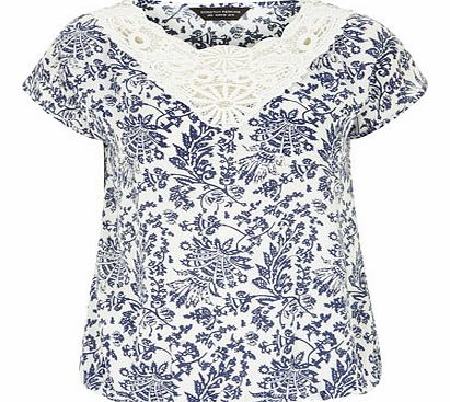 Dorothy Perkins Womens White and Navy Paisley Top- White