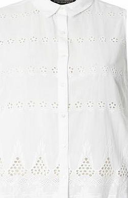 Dorothy Perkins Womens White Broderie Detail Shirt- White
