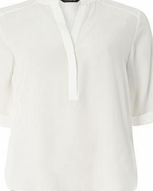 Dorothy Perkins Womens White Collarless Roll sleeve Top- White