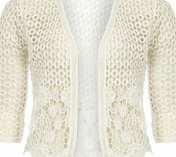 Dorothy Perkins Womens White Crochet Knit Cardigan- White