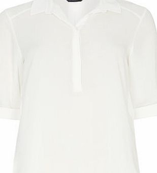 Dorothy Perkins Womens White Half Placket Roll sleeve Top- White