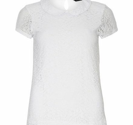 Dorothy Perkins Womens White Lace Collar Tee- White DP56405020