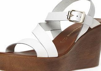 Dorothy Perkins Womens White leather wooden style wedges- White
