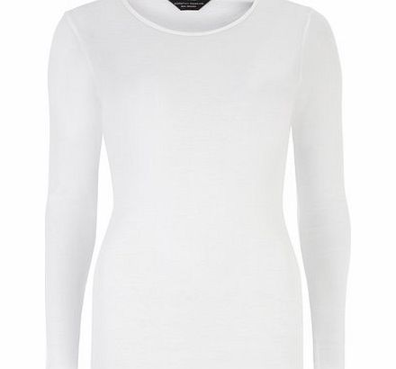 Dorothy Perkins Womens White Longsleeved Crew Neck Jersey top-