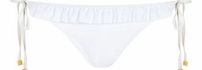 Womens White Ruffle Tie Side Bikini Bottoms-