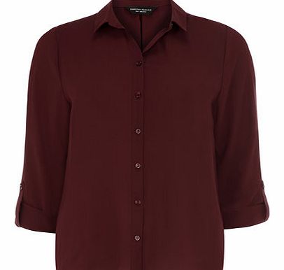 Dorothy Perkins Womens Wine Collared Roll Sleeve Shirt- Red