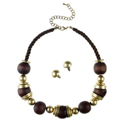 Wooden bead necklace and earrings set