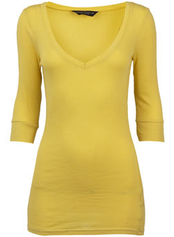 Dorothy Perkins Yellow 3/4 sleeve v-neck top