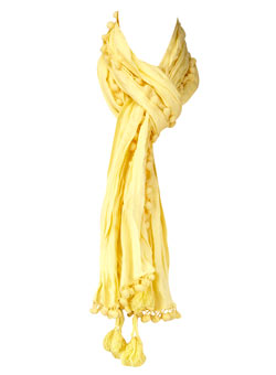 Yellow pom pom tassle scarf