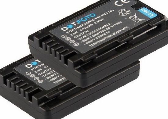 2 x Panasonic VW-VBY100 PREMIUM Replacement Rechargeable Camcorder Battery from Dot.Foto - 3.7v / 970mAh - 2 Year Warranty