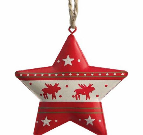 Reindeer Star Red Hand Painted Metal Christmas Decoration