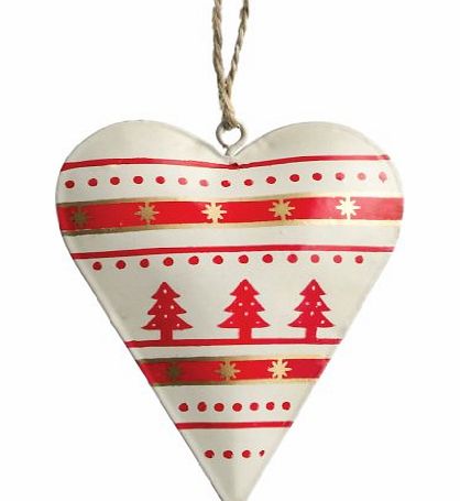 dotcomgiftshop Scandinavian Tree Heart Hand Painted Metal Christmas Decoration