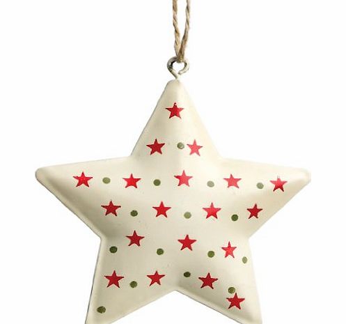 dotcomgiftshop Starry Star Cream Hand Painted Metal Christmas Decoration