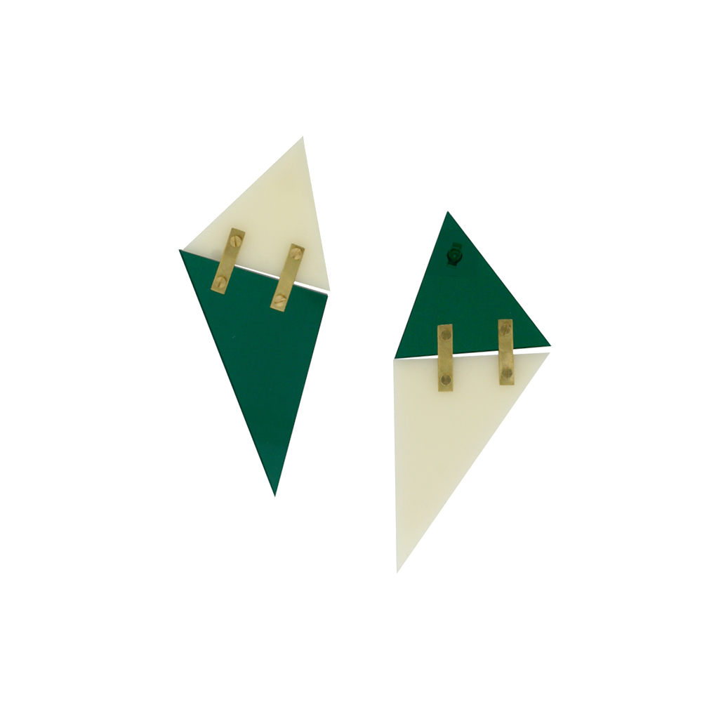 Double Facet Earrings - Green and Cream