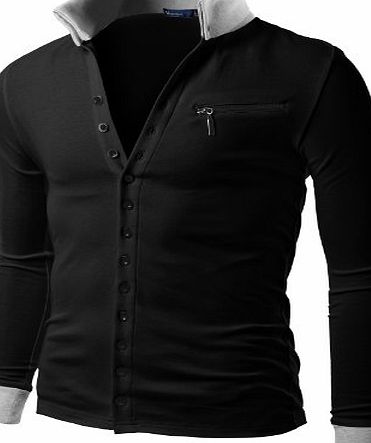 Doublju Mens Jersey Cardigan with Contrast Detail BLACK (EU-M)