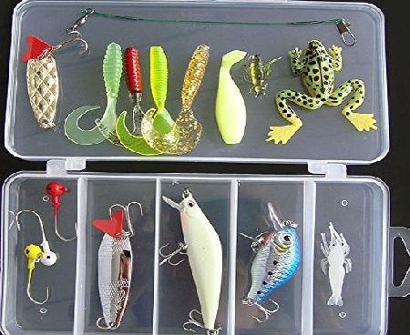 douself 16Pcs Metal Fishing Lure Set Hard Soft Bait Minnow Spoon Crank Shrimp Jig Hook with Fishing Tackle Box