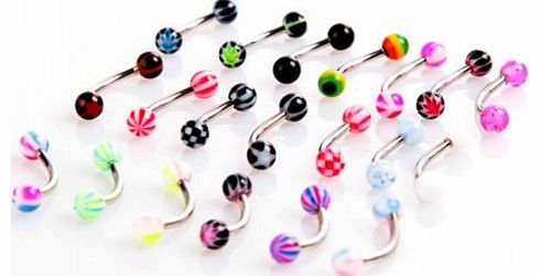 douself 20pcs Colorful Stainless Steel Ball Barbell Curved Eyebrow Rings Bars Tragus Piercing