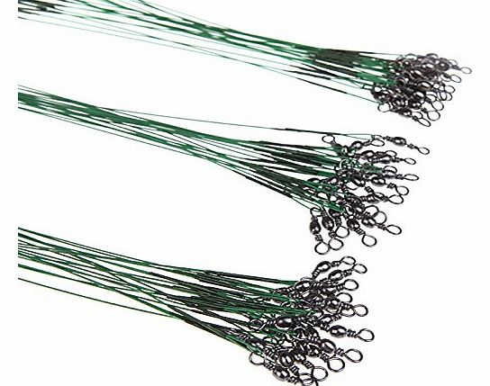 douself 60Pcs 15/20/25cm Fishing Lure Trace Wire Leader Swivel Tackle Steel Spinner Green