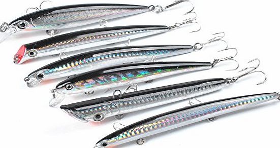 Dr.Fish Sea Fishing Lure Set 6 Big Plugs Popper Minnow 5`` Mackerel Cod Tuna Salmon Beachcaster Pike Fishing Lure Kit Black Silver