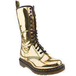 Female 14 Eye Zip Metallic Boot Manmade Upper Casual in Gold, Pewter