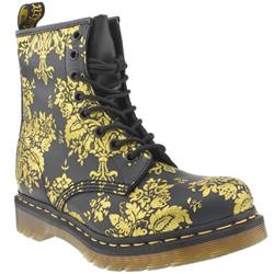 Dr Martens Female 8 Eye Flock Boot Leather Upper Casual in Black and Gold
