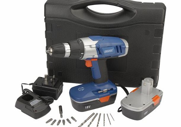 Draper 40764 18-Volt Cordless Rotary Drill and Case with Two Ni-CD Batteries