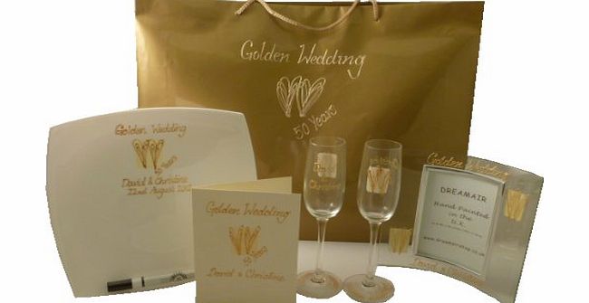 Dreamairshop PERSONALISED Gold 50th Wedding Anniversary Gift Pack