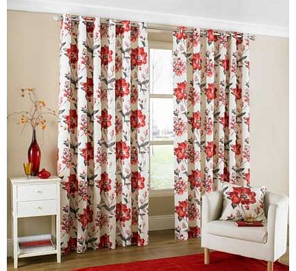 Dreams & Drapes Tokyo Lined Eyelet Curtains 117x137cm - Red