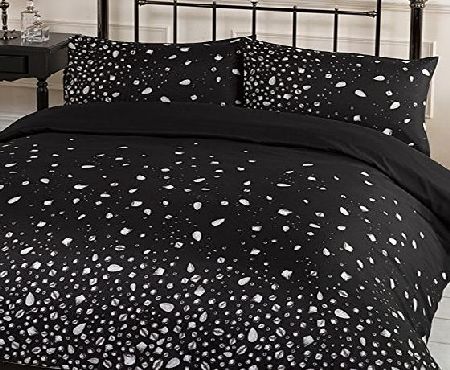 Dreamscene Gorgeous Glitz Diamond Sparkle Duvet Cover Bedding Set, Black, King