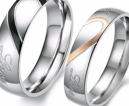 Dreamslink Lovers Heart Shape Titanium Stainless Steel Mens Ladies Promise Ring ``Real Love`` Couple Wedding Bands GJ284