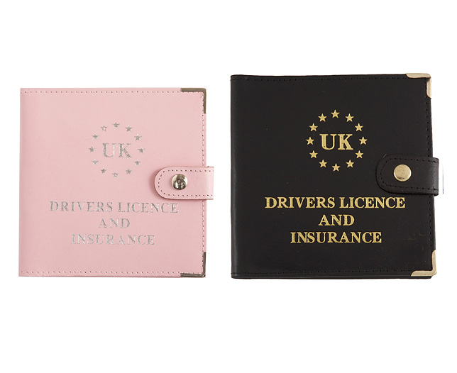 driving Licence Wallet Black and Pale Pink