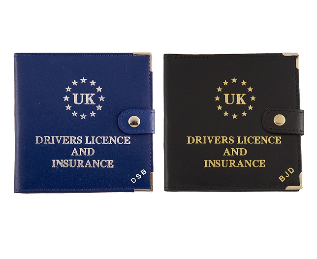 driving Licence Wallet Personalised Black and Blue