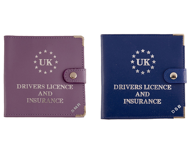 driving Licence Wallet Personalised Blue and Lilac