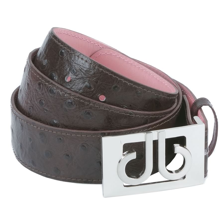 Druh Ostrich Leather Brown Belt with 3D Silver