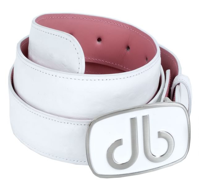 Druh Ostrich Leather White Belt with Oval White