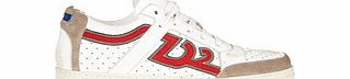 White leather and red logo trainers