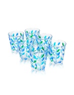 Due Zeta Sospiri - Blue Hand Decorated Murano Shot Glass Set of Six