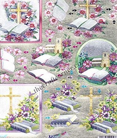 Dufex Religious Cross amp; Bible With Flowers Die Cut 3d Decoupage Sheet by Dufex