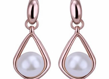 DUMAN 18ct Gold Plated White Pear Dangle Earrings Fashion jewellery, nickel free, plating platinum, Rhinestone
