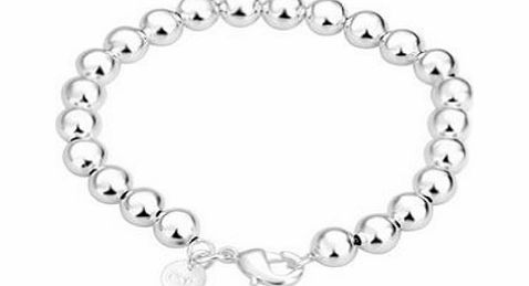 Solid Ball Sterling Silver Plated Bracelet 8mm Round Beads Rosary Bracelets Fashion Jewellery, Tlink Chain Metal Engagement amp; Wedding Elegant Charm Curb Woven Link Chains Bracelets for Men, Women