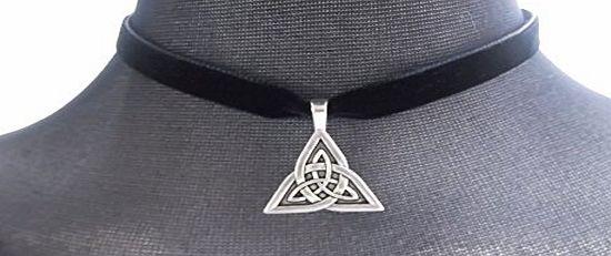 dunns-jewels Black 10mm Choker Necklace With a Antique Silver Tone Celtic Knot Triquetra Charm