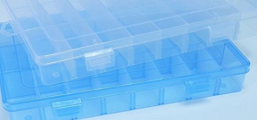 DuoFire  2 Packs (2 Colors) Plastic Storage Box(24 Compartments) Jewelry Earring Tool Containers (Transprant,Blue)