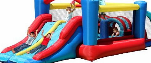 Duplay Racing Fun Obstacle Course Bouncy Castle With Double Slides, Bounce Area and Obstacles - Fun in 1 box