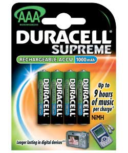 duracell Supreme AAA Rechargeable Batteries - 4 Pack